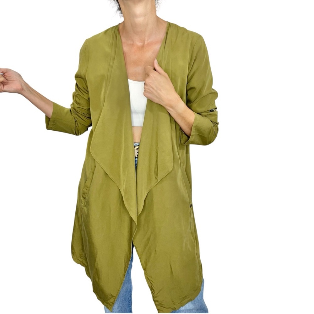 Tom Tailor army green open front draped long flowy jacket coat S